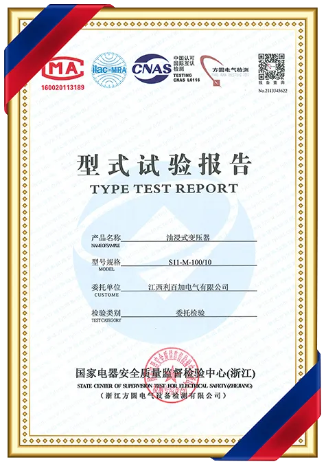 Type test report for an oil-immersed transformer