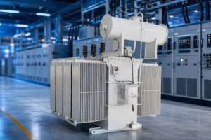 125KVA oil immersed power transformer — LBAJI official product with illustrative background (not a real site photo)