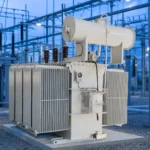 160KVA oil immersed distribution transformer — LBAJI official product with illustrative industrial background (not a real site photo)