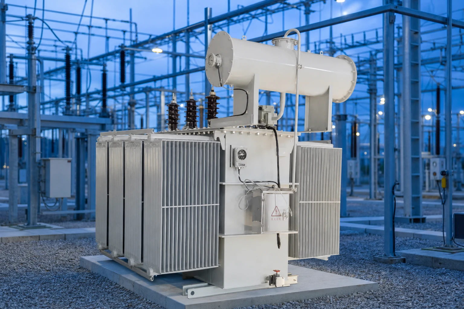 160KVA oil immersed distribution transformer — LBAJI official product with illustrative industrial background (not a real site photo)
