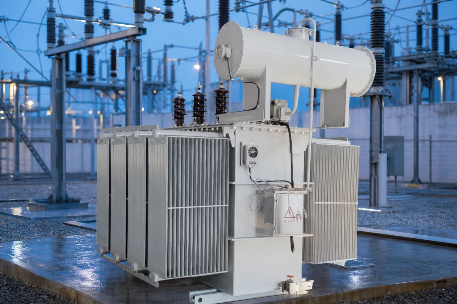 160KVA oil immersed power transformer — LBAJI official product with illustrative industrial background (not a real site photo)
