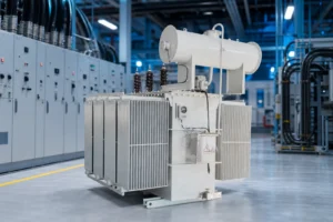 160KVA oil immersed power transformer — LBAJI official product with illustrative background (not a real site photo)