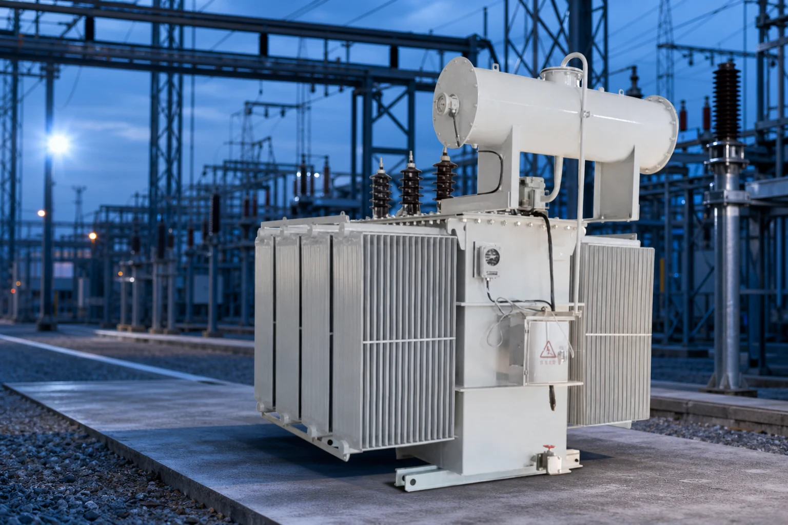 20KVA oil immersed power transformer — LBAJI official product with illustrative industrial background (not a real site photo)