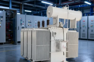 20KVA oil immersed power transformer — LBAJI official product with illustrative background (not a real site photo)
