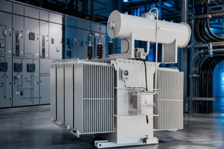 400KVA oil immersed power transformer — LBAJI official product with illustrative background (not a real site photo)