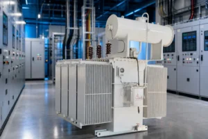 630KVA oil immersed power transformer — LBAJI official product with illustrative background (not a real site photo)