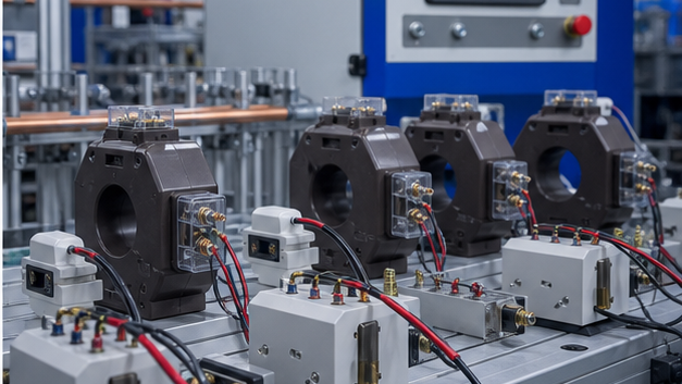 Current transformers connected to factory ratio and accuracy test equipment
