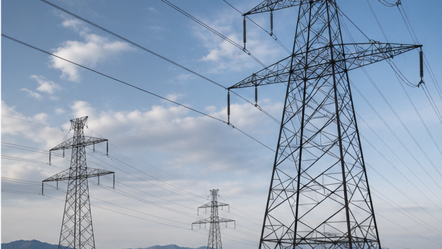 High-voltage alternating-current transmission towers and overhead conductors