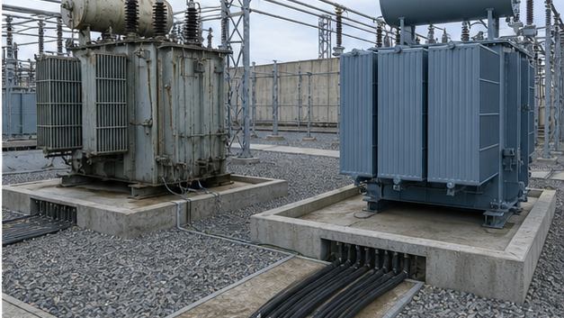 Old and new transformers during a planned replacement