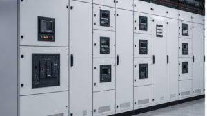 Modern low-voltage switchgear lineup with main, tie and feeder sections