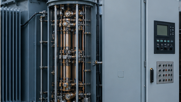 On-load tap changer mechanism and automatic voltage regulator beside a power transformer