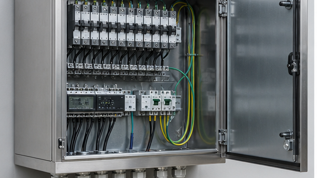 Outdoor PV combiner enclosure with protected cable entries