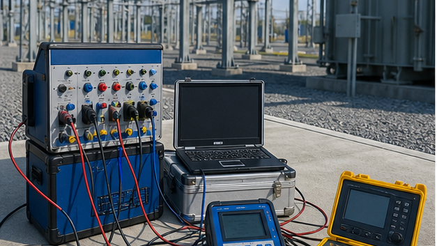 Primary injection and relay test equipment prepared in a high-voltage substation