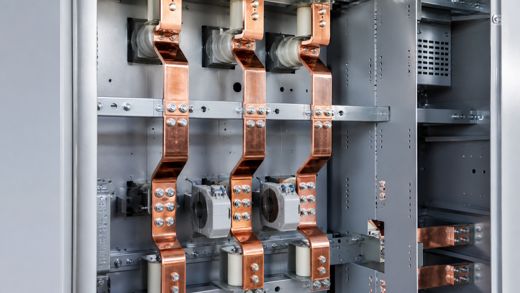 Three-phase busbars inside switchgear