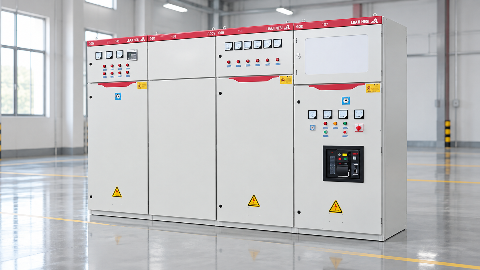 LBAJI GGD low-voltage switchgear lineup used as a custom control-panel design reference