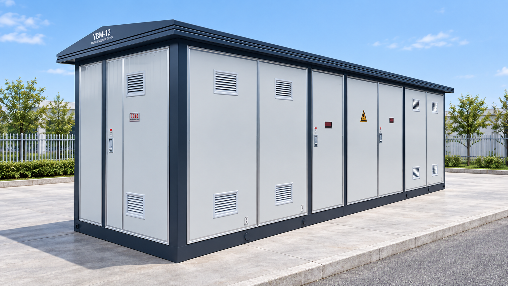 LBAJI YBM-12 prefabricated distribution substation enclosure used as a custom panel layout reference