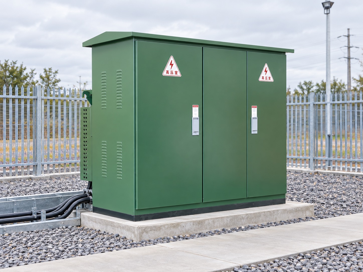 LBAJI YB27 distribution enclosure in a fenced utility yard