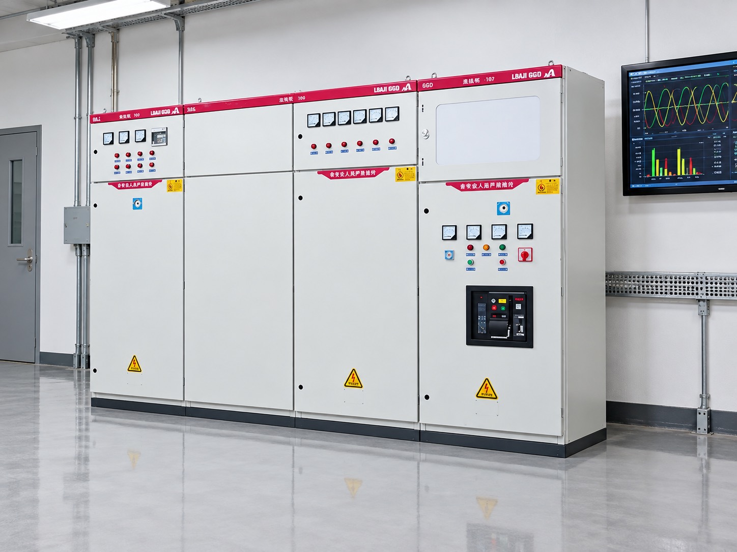 Engineer measuring power factor and harmonics with a power quality analyzer