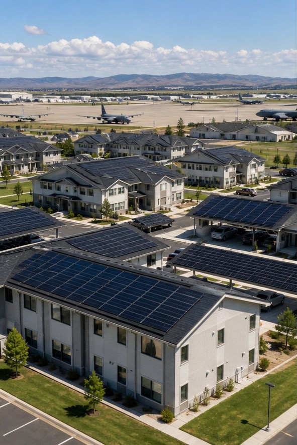 Solar photovoltaic arrays serving military housing