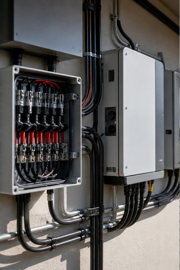 PV combiner and inverter equipment at institutional housing