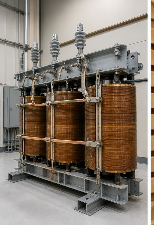 Industrial three-phase autotransformer installation