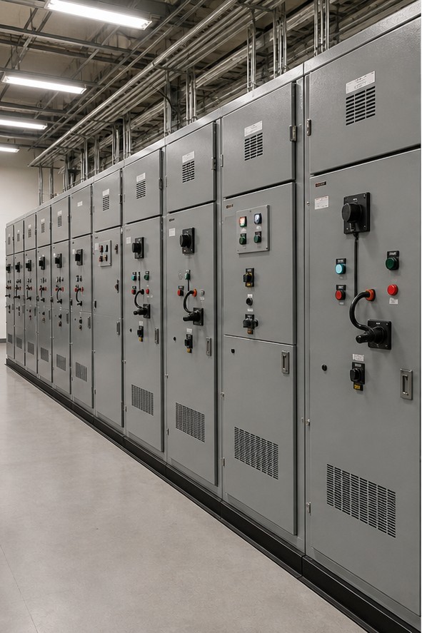 Legacy low-voltage switchgear lineup in an industrial facility