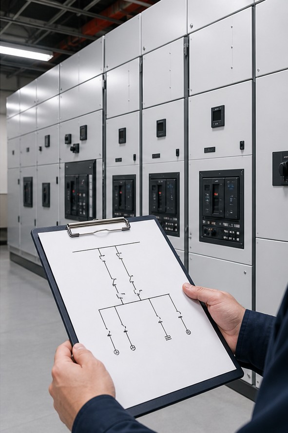 Modern replacement switchgear and one-line drawing