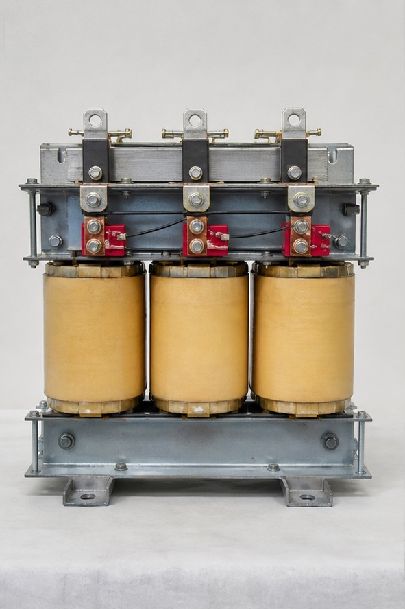 Three-coil dry-type triplex transformer assembly