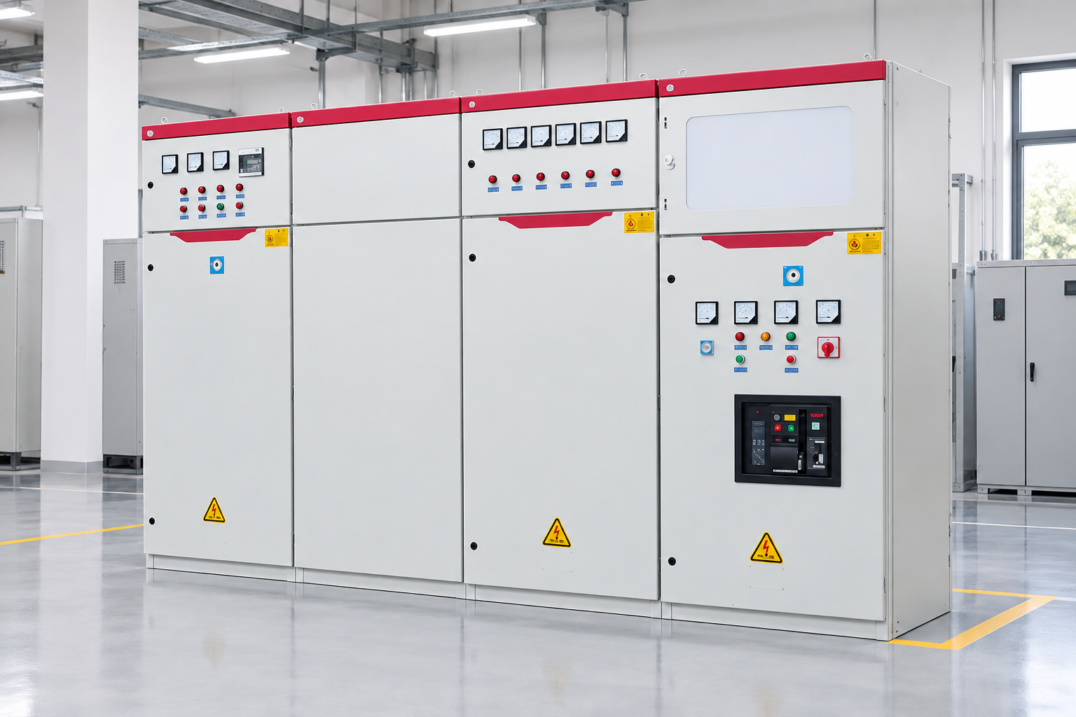 LBAJI GGD low-voltage switchgear lineup used as a shunt-trip application reference