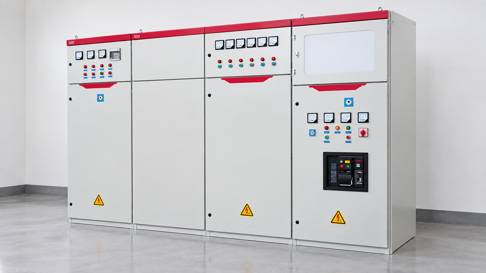 LBAJI GGD low-voltage switchgear lineup in a dry electrical room