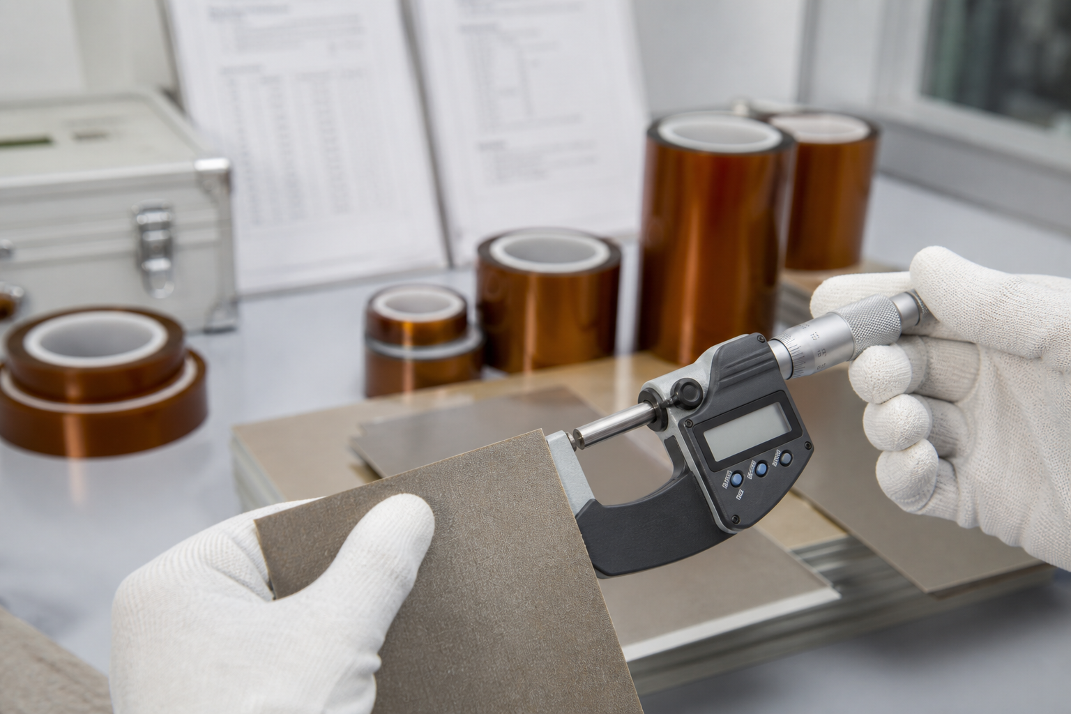 Quality inspection of mica laminate thickness before production