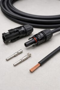 Photovoltaic DC connector components and solar cable