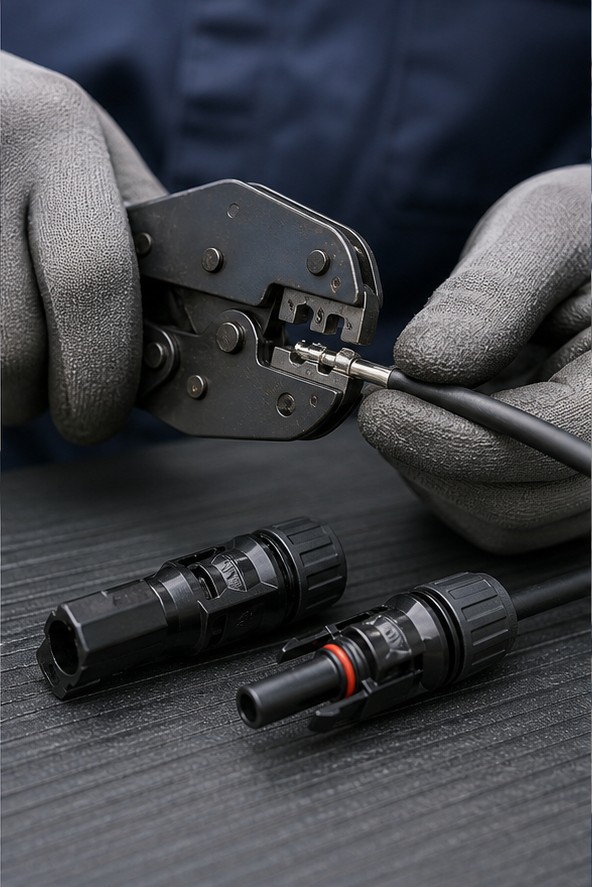 Correct crimping of a photovoltaic connector contact