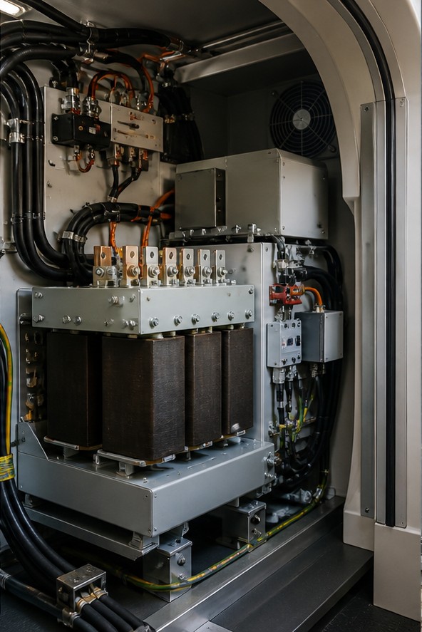 Onboard railway auxiliary transformer equipment