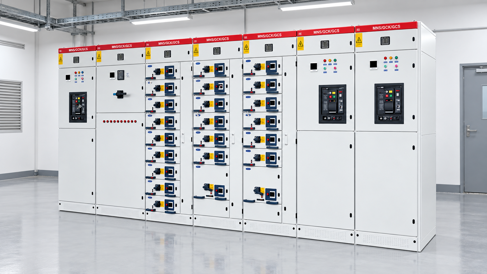 MNS withdrawable low-voltage switchgear lineup with closed feeder drawers