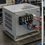 Industrial transformer rectifier unit on a test bench