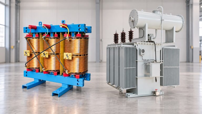 Illustrative comparison of an LBAJI dry-type transformer and an oil-immersed power transformer