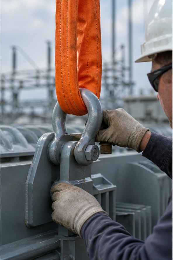 Inspection of a sling connection at a transformer lifting lug