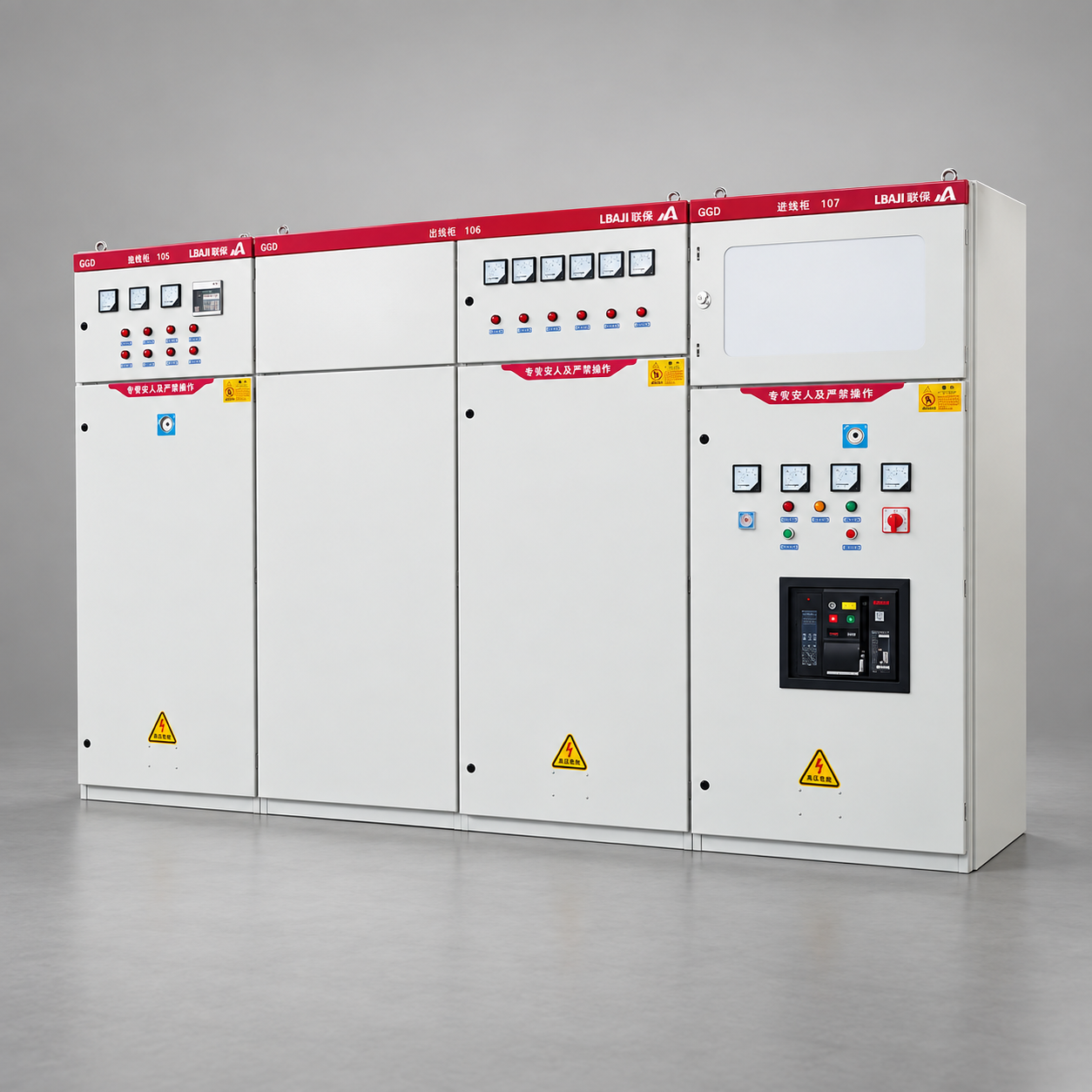 Three-panel LBAJI GGD low-voltage switchgear lineup
