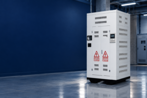 SCB dry-type transformer closed enclosure in an illustrative indoor setting