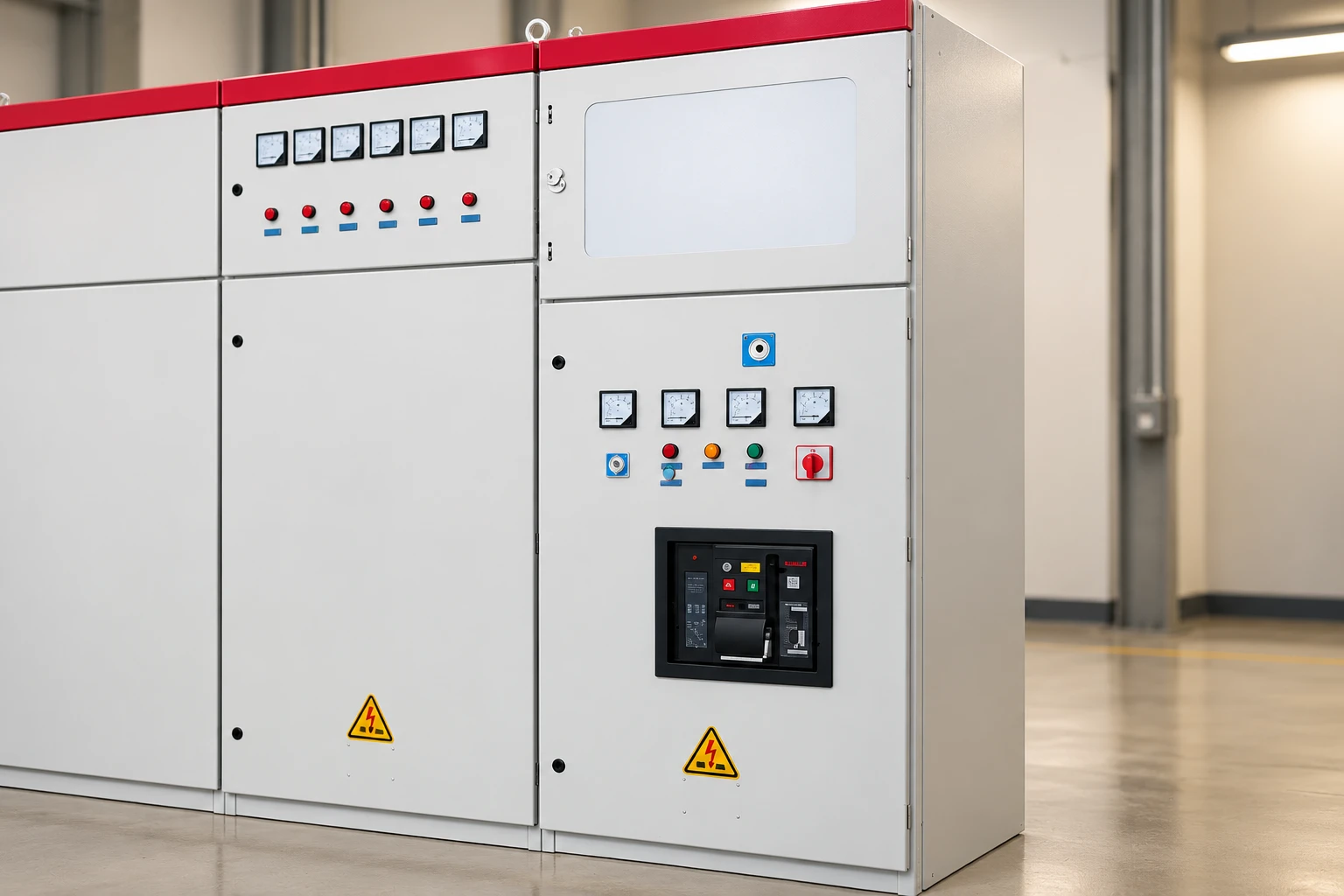 Right-hand GGD switchgear cabinet with external breaker and meters