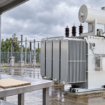 Oil-immersed transformer and covered sample bench after rain