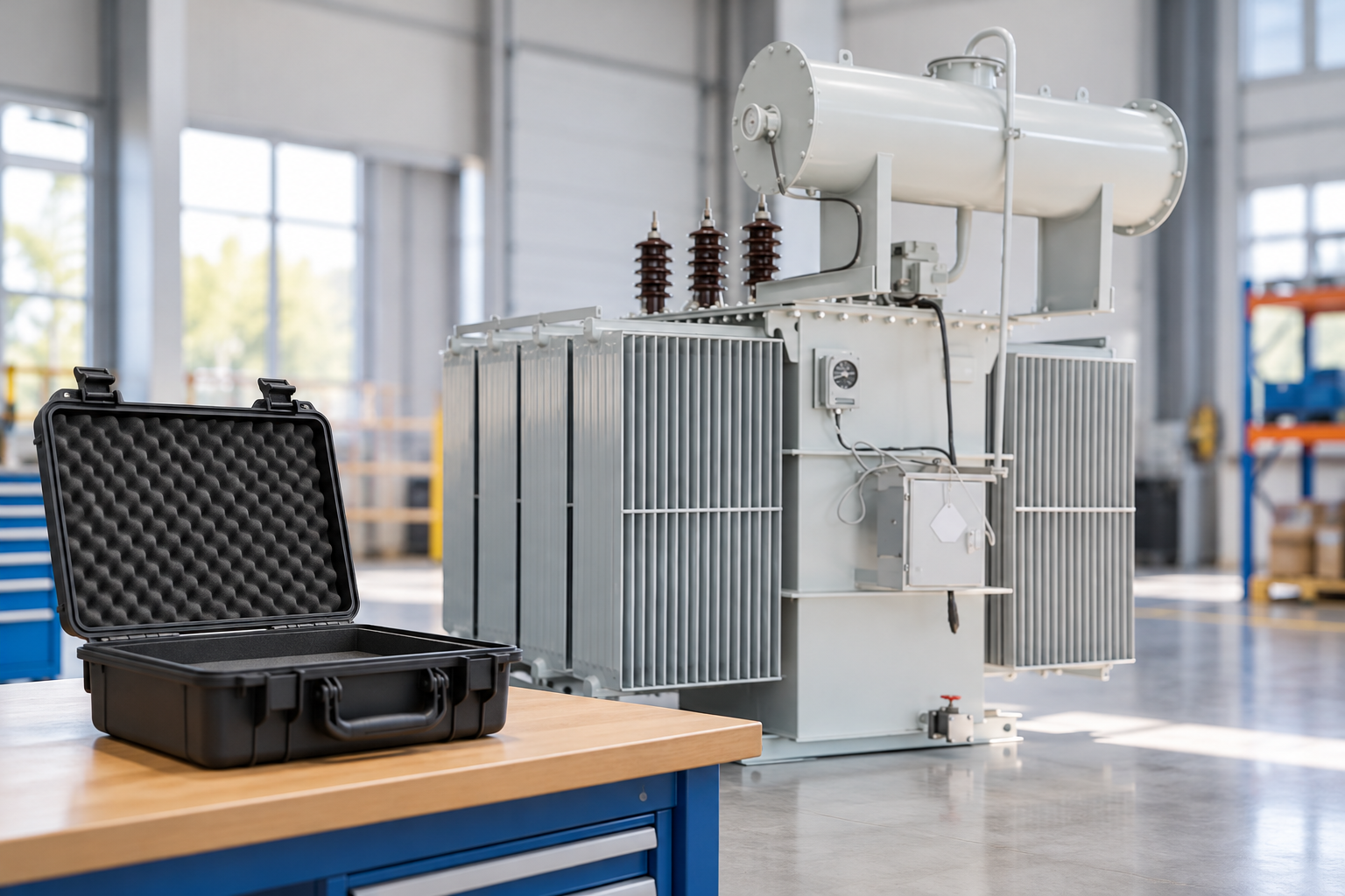 Empty padded carry case beside reference transformer