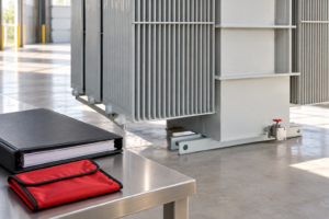 Maintenance folder beside cropped original transformer base and radiator