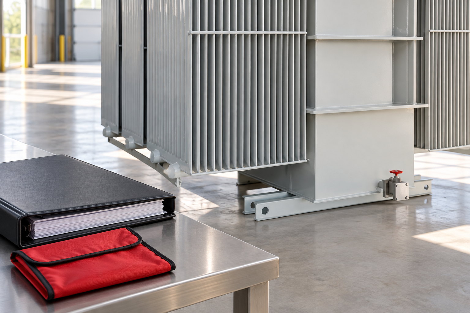 Maintenance folder beside cropped original transformer base and radiator