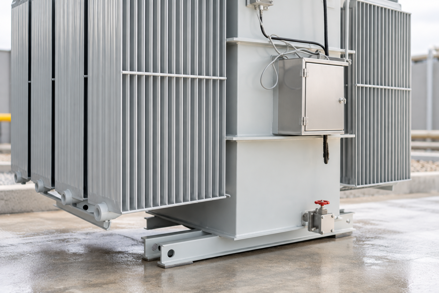 Original transformer lower tank, silver radiator fins and existing base valve