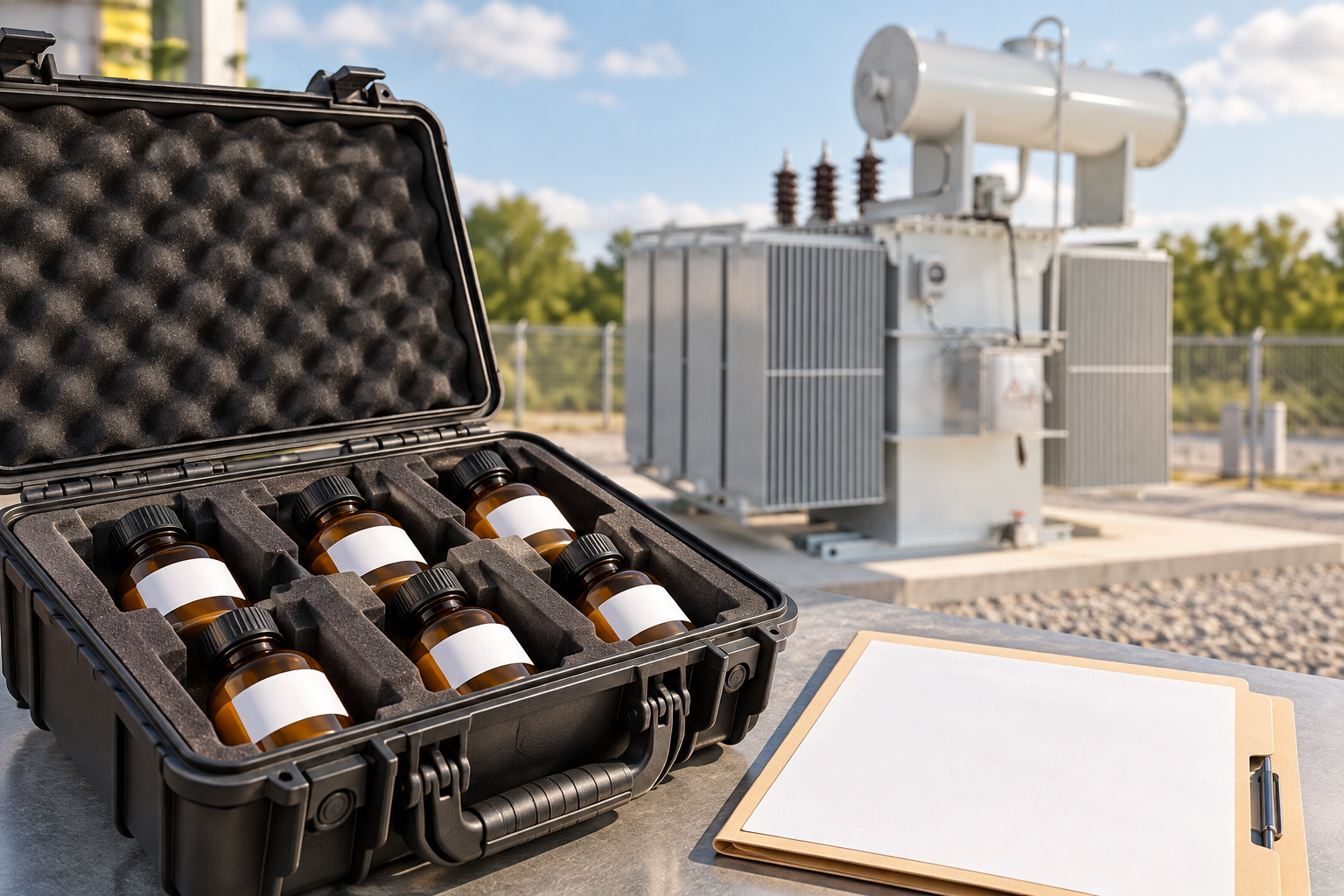 Padded case with closed oil specimen bottles
