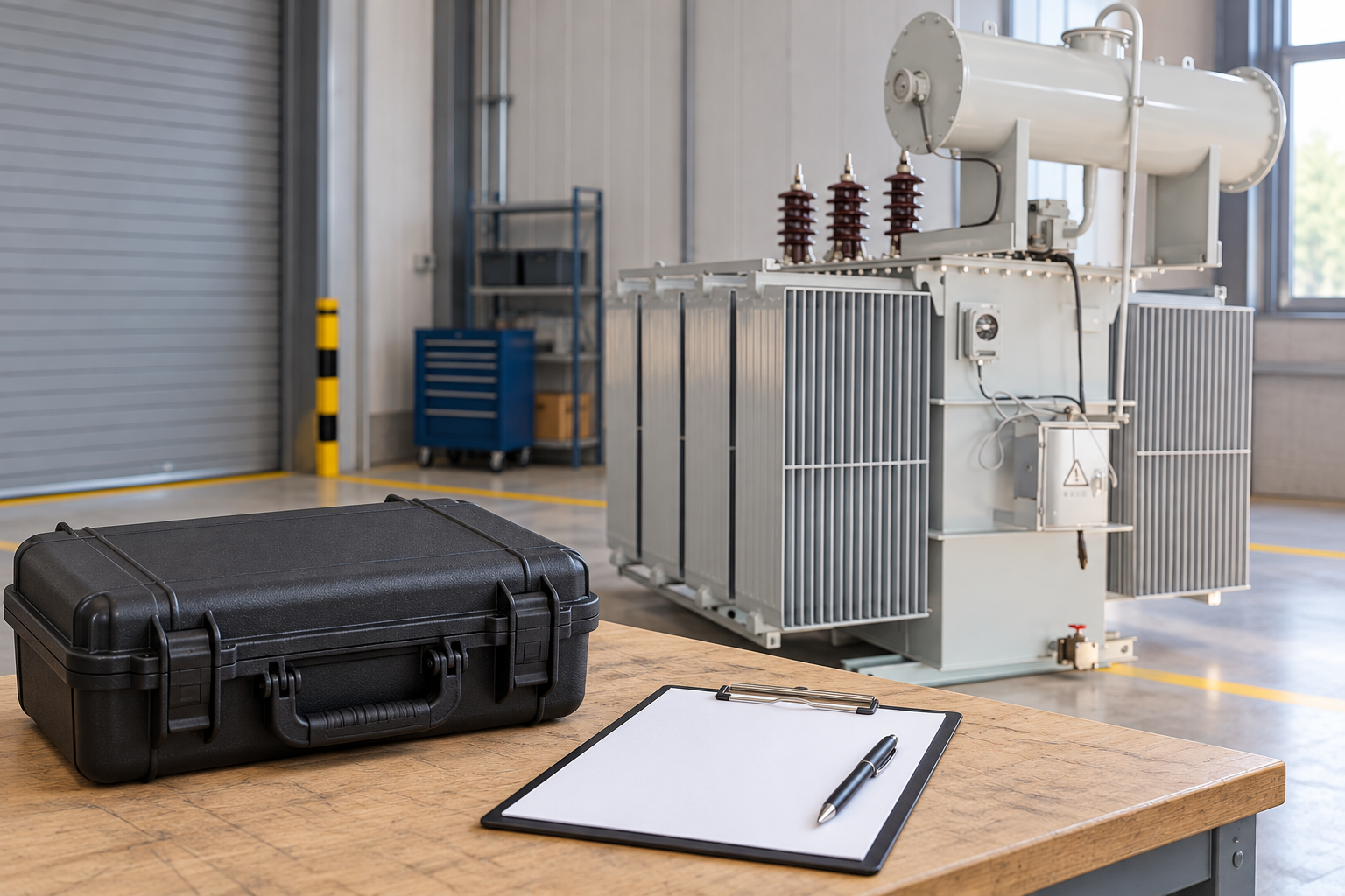 Closed instrument case and blank checklist beside reference transformer