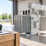 Reference transformer in receiving bay beside shipping crate and closed case