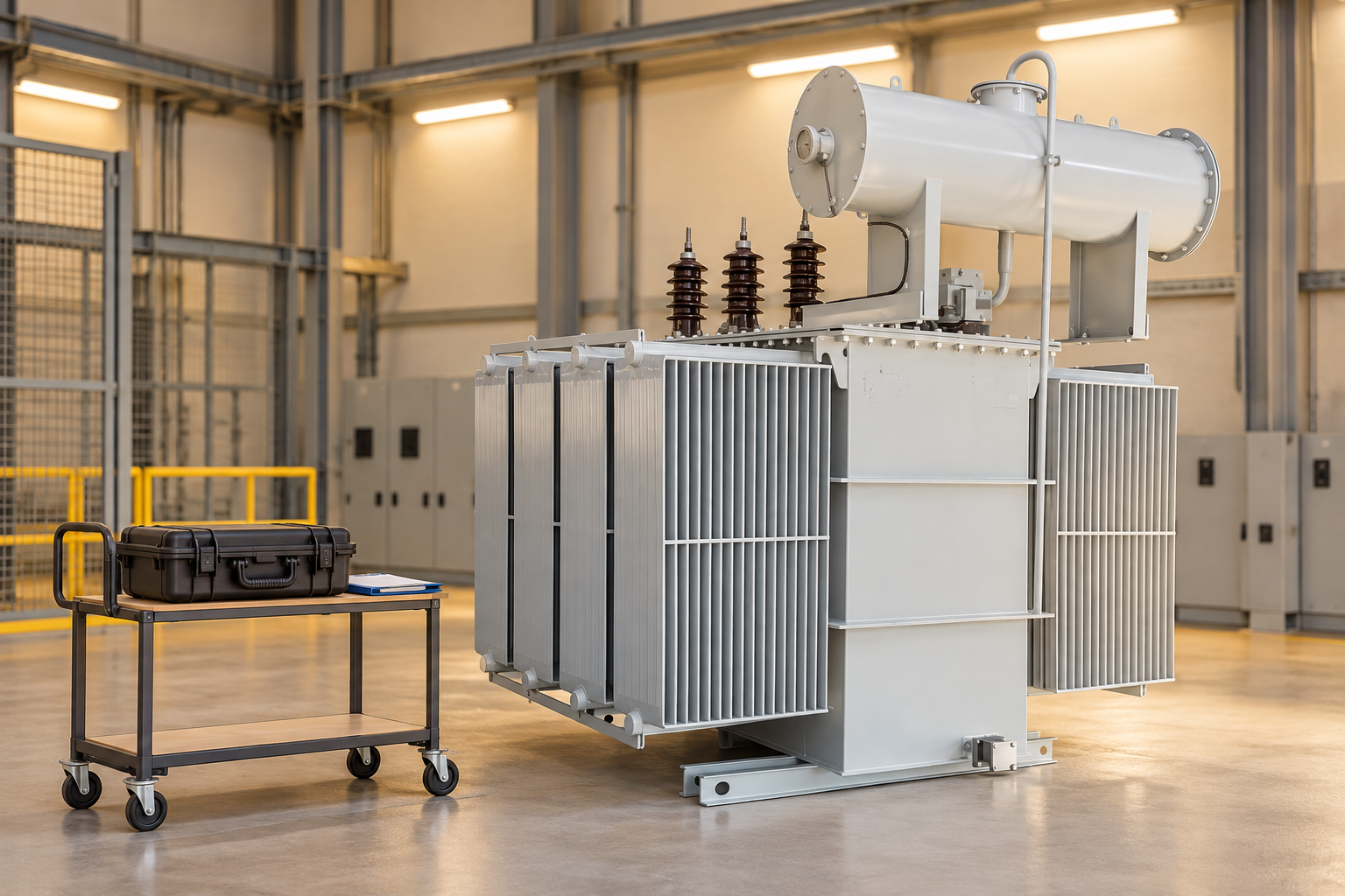 Transformer and separate trolley with closed test case